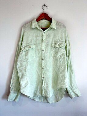 Joseph Linen Safari Utility Button Down Shirt Mint Green L Pockets Minimalist